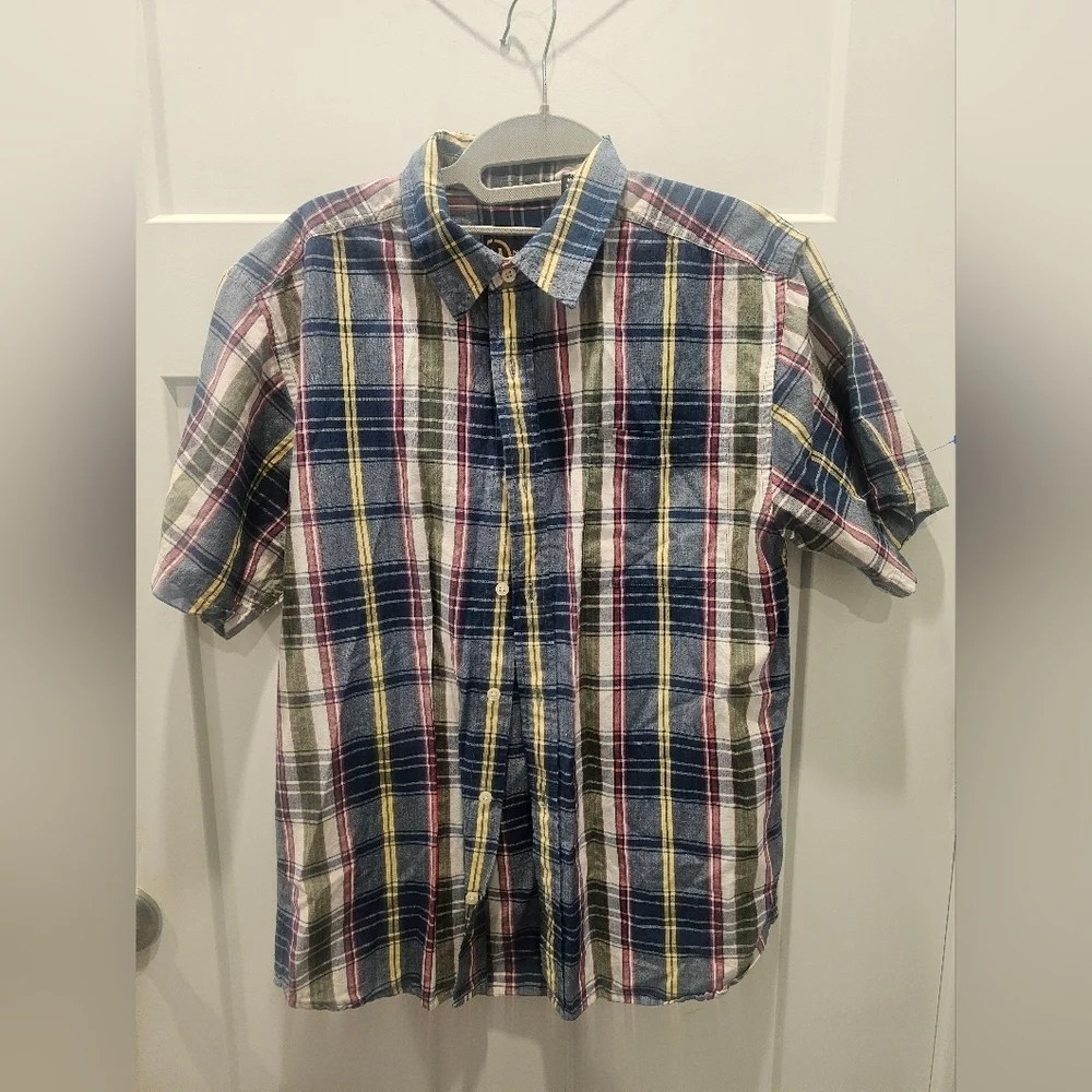 Nautica Jeans Company Boys Plaid Button Up Short Sleeve Shirt Size 16/18 XL